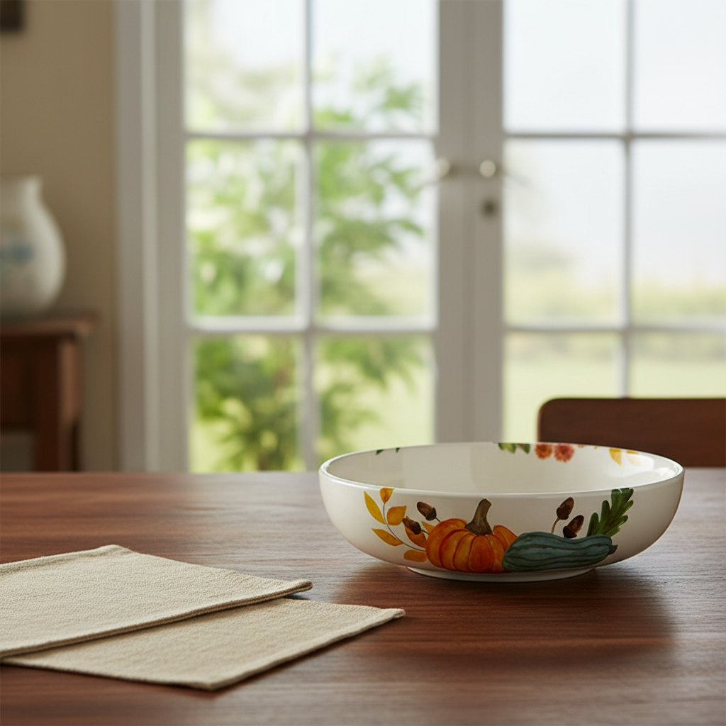Pumpkin Garden Large Shallow Bowl